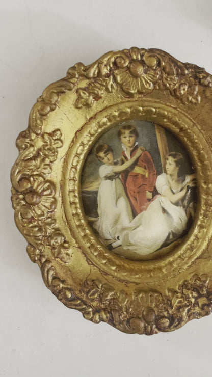 Mini Ornate Rococo Gold Framed Fabric Portraits