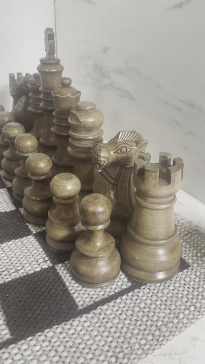 Cream & Brown Jumbo Wood Chess Set