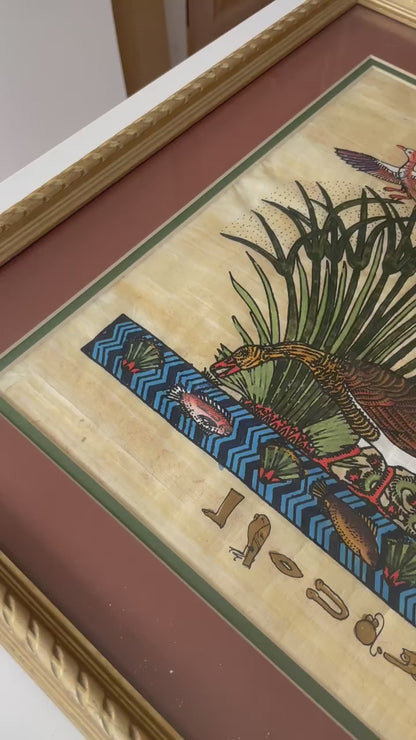 Egyptian Papyrus Painted Nature Scene - Framed, Signed Art