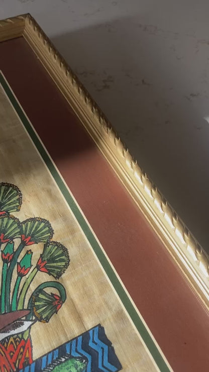 Egyptian Papyrus Painted Nature Scene - Framed, Signed Art