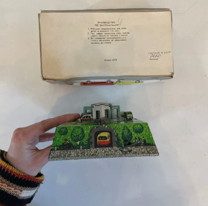 Vintage ABTOTPACCA USSR Russian Tin Windup Gas Station Game in Box