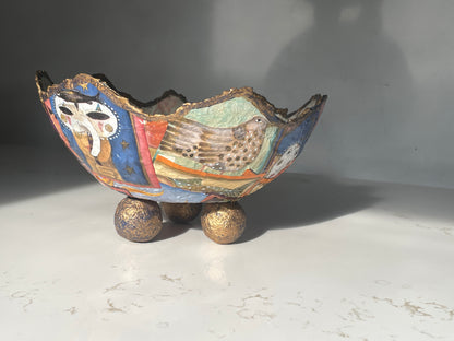 Handcrafted French-Inspired Clown/Joker Mache Bowl
