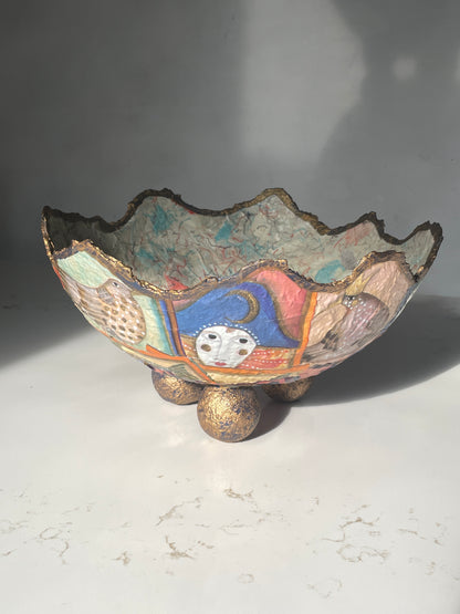 Handcrafted French-Inspired Clown/Joker Mache Bowl