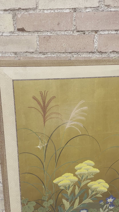 Vintage Handpainted Japanese Byobu 6-Panel Folding Divider