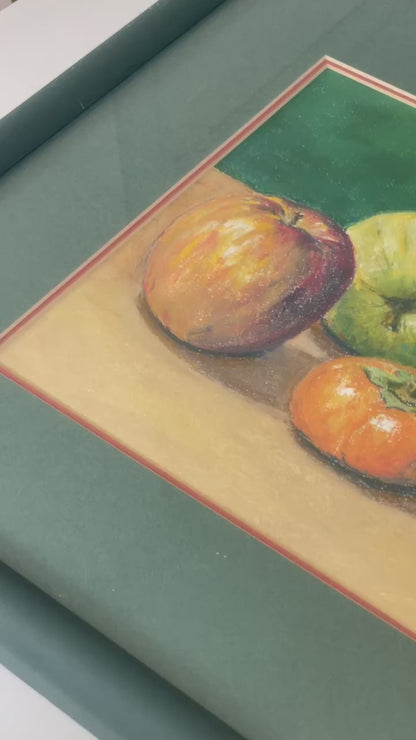 Green Framed Winter Fruit Pastel - Signed Tsutomu