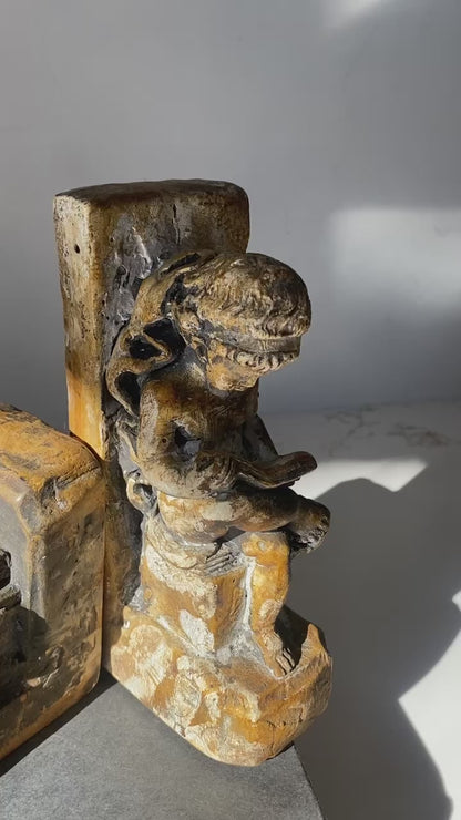 Vintage Chalkware Cherub Reading Bookends - Sold as Pair