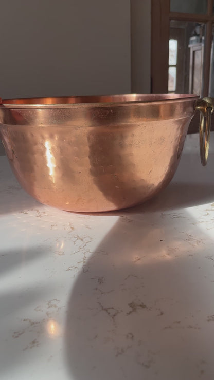 Hammered Copper Bowl with Golden Ring Handles