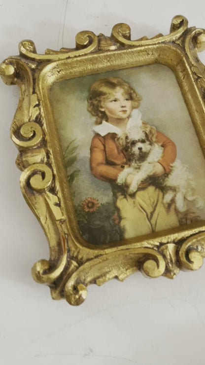 Mini Ornate Rococo Gold Framed Fabric Portraits