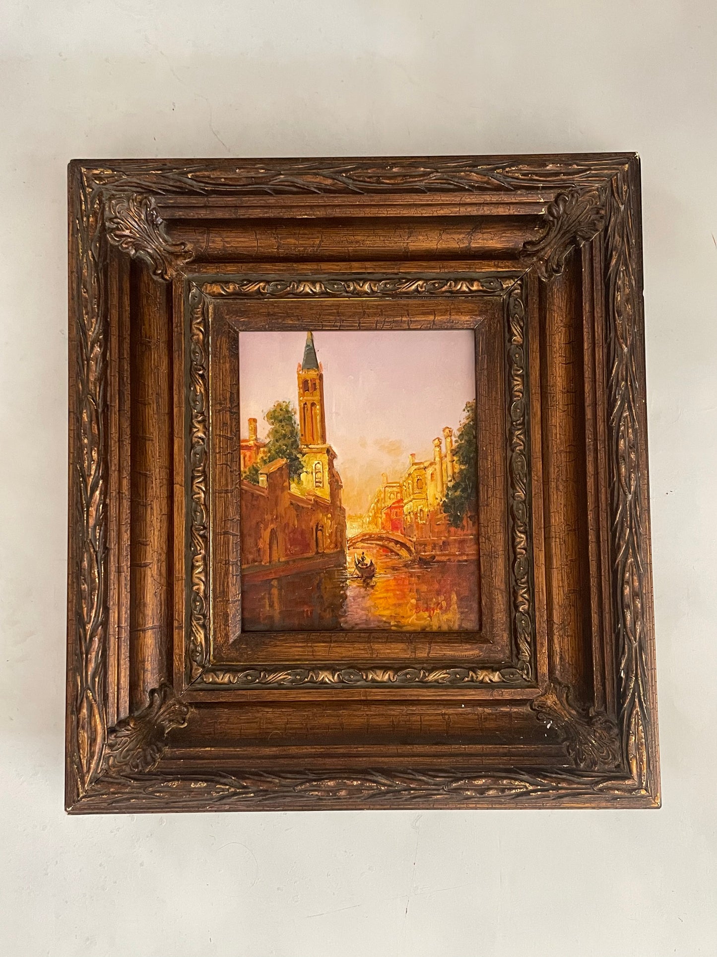 Old World Venice & Cathedral Painting Framed and Signed Art