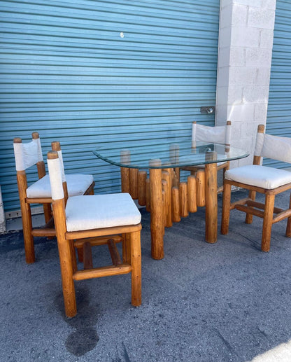 Pine Dining Set 4 Chairs and Table with Glass Top