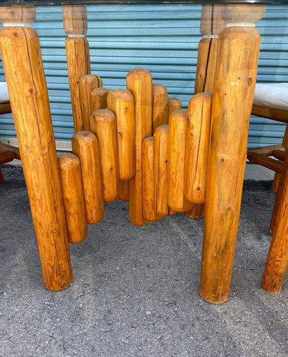 Pine Dining Set 4 Chairs and Table with Glass Top