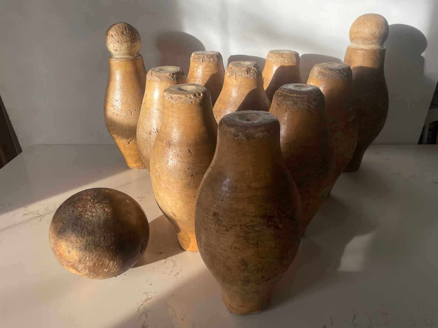 Vintage Wooden Skittle Alley / Bowling 10 pin Set