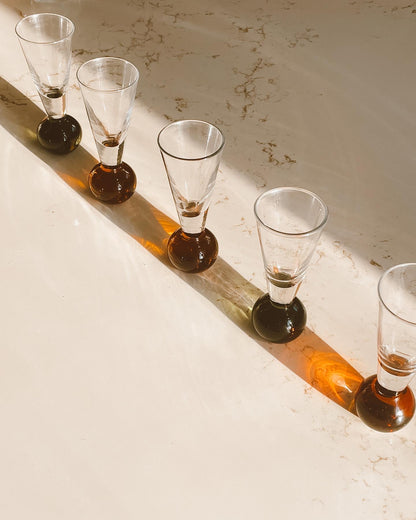 Handblown Colored Ball Bottom Shot Glasses set of 5