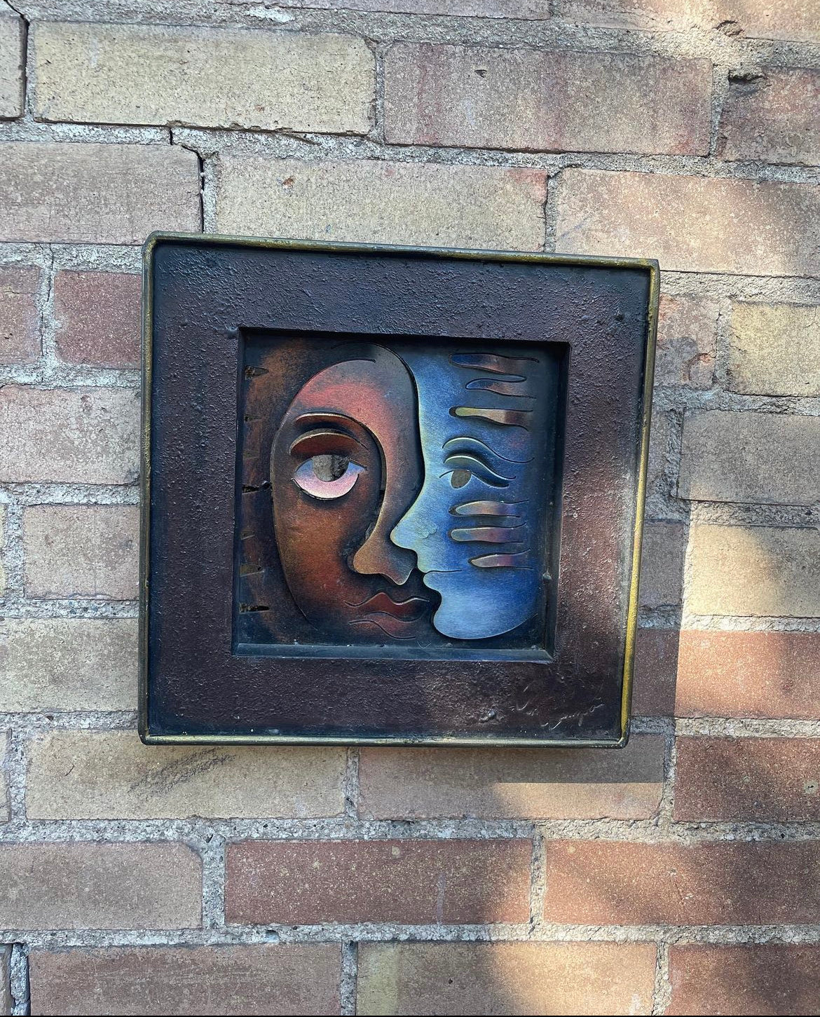 Fire and Ice Dual Face Sculpted Metal Art Signed Andres Martin De Campo