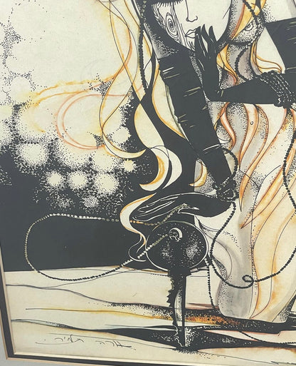 Mysterious Woman Mixed Media Original Signed Art