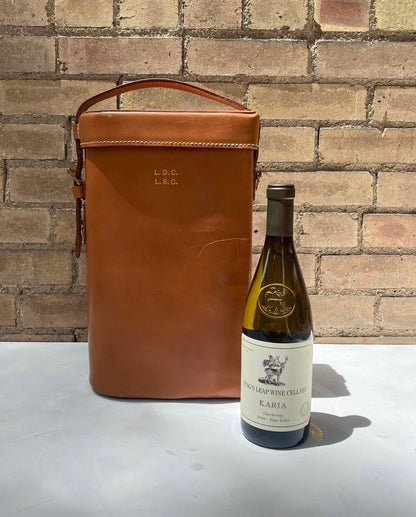Vintage Leather 2-Wine Bottle Carrier with Gold Pressed Lettering