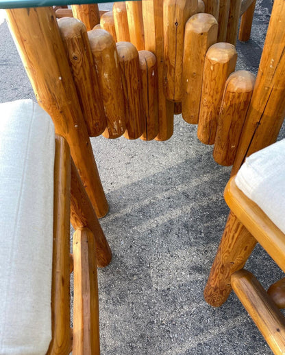 Pine Dining Set 4 Chairs and Table with Glass Top