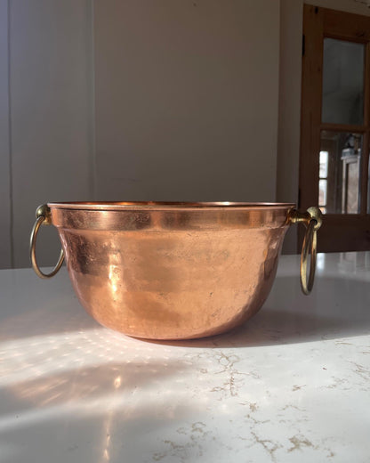 Hammered Copper Bowl with Golden Ring Handles
