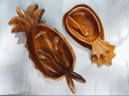 1970s Carved Monkypod Pineapple Salad Serving Set