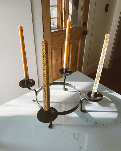 Welded and Brown Matte Colored Iron Round Candelabra Centerpiece