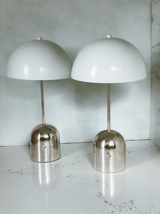 Chrome & Metal Mushroom Table Lamp Set