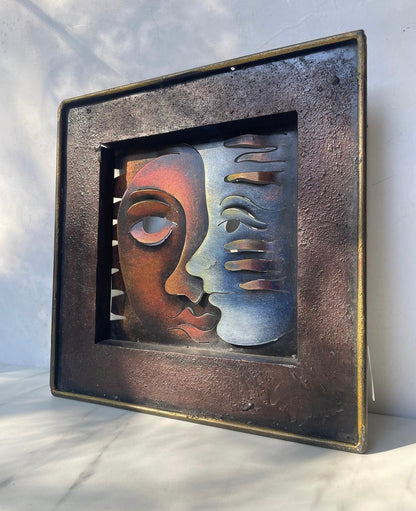 Fire and Ice Dual Face Sculpted Metal Art Signed Andres Martin De Campo