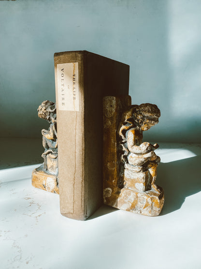 Vintage Chalkware Cherub Reading Bookends - Sold as Pair