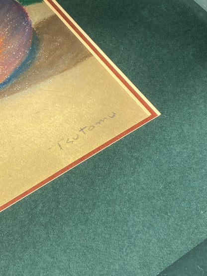 Green Framed Winter Fruit Pastel - Signed Tsutomu