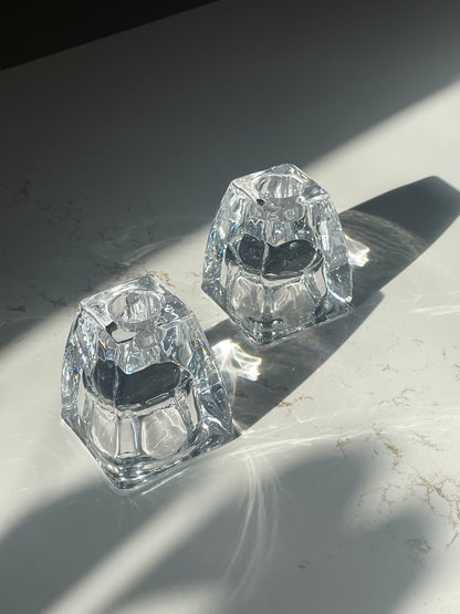 Swedish Glass Ice Cube Dual-Sided Taper Candle & Votive Candle Holder