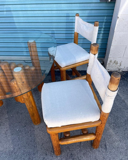 Pine Dining Set 4 Chairs and Table with Glass Top