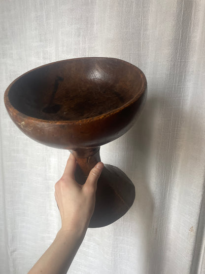 Cake Stand, Wood Bowl, Vase and Primitive Ceremonial Carved Wood Chalice