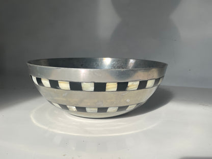 Painted Opalescent Mother of Pearl and Black Checkered Cast Aluminum Bowl