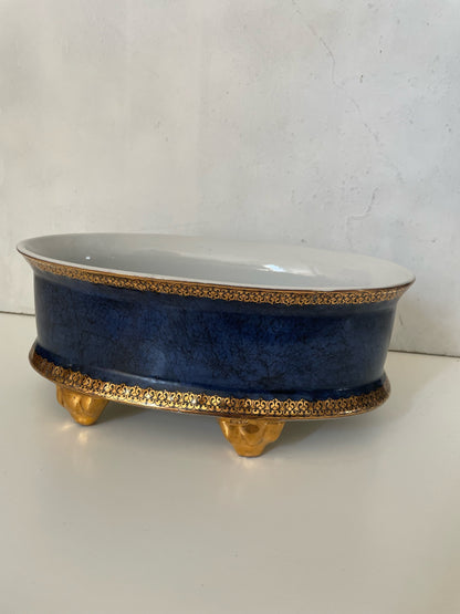 Royal Blue & Gold Porcelain Centerpiece Bowl