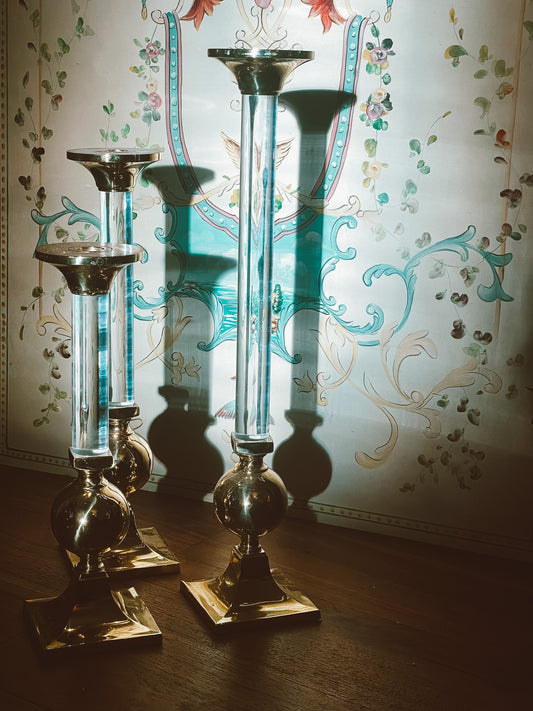 Gold & Lucite Tiered Candle Podiums - Sold as Trio