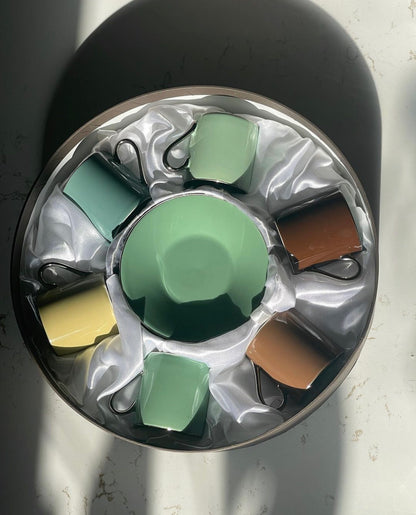 Vintage Two-Tone Neutral Collectible Classic Coffee and Tea Saucer and Cup serves 6 in original case