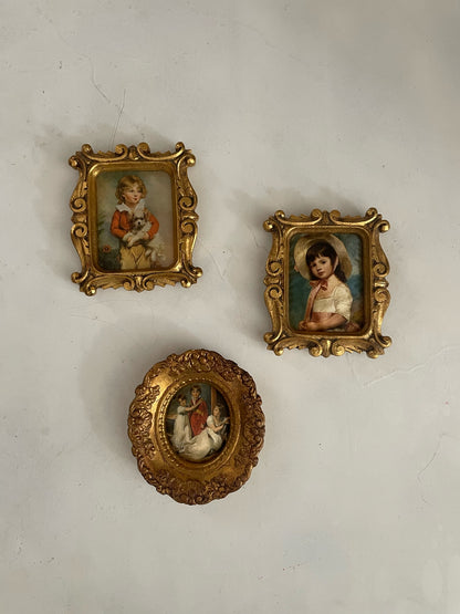 Mini Ornate Rococo Gold Framed Fabric Portraits