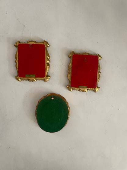 Mini Ornate Rococo Gold Framed Fabric Portraits