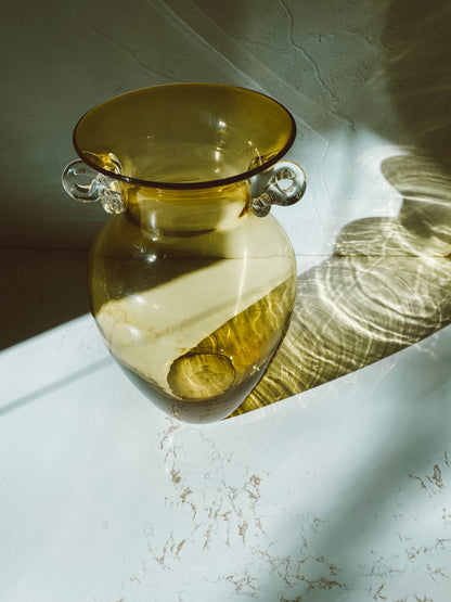 Handblown Glass Yellow Amphora Vase