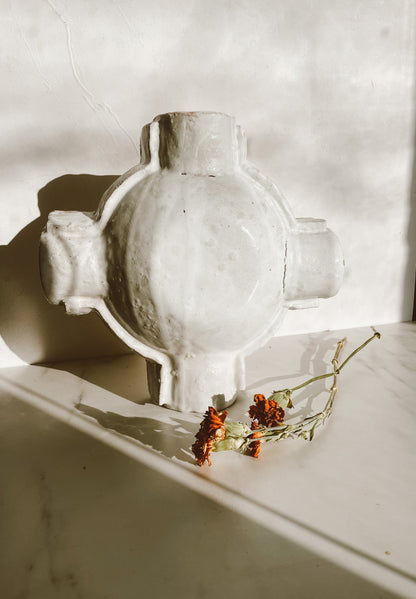 Cream Cross Patch Ceramic Vase