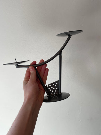 Tiered Silver Coated Forged Steel Candle Holder