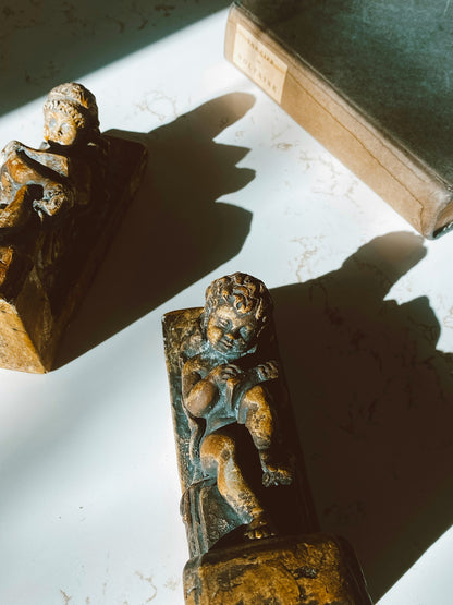 Vintage Chalkware Cherub Reading Bookends - Sold as Pair