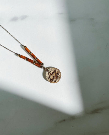 Scale of Justice Necklace with Wooden Bead Accents