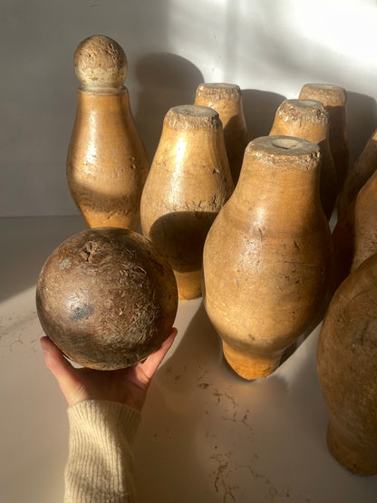 Vintage Wooden Skittle Alley / Bowling 10 pin Set