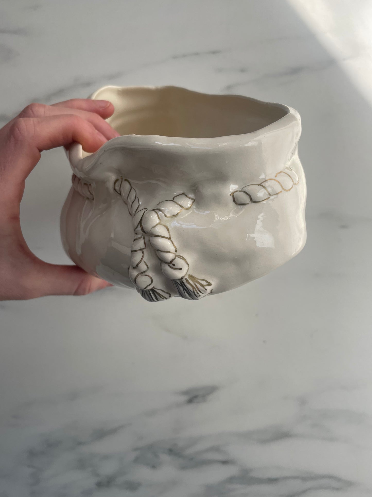 Sculpted Slouchy Clutch with Gold Ceramic Rope Ceramic Planter