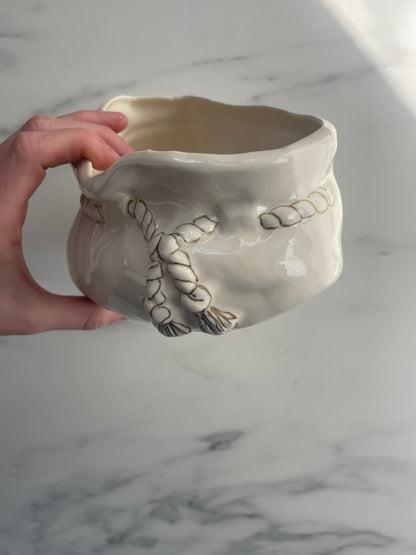 Sculpted Slouchy Clutch with Gold Ceramic Rope Ceramic Planter