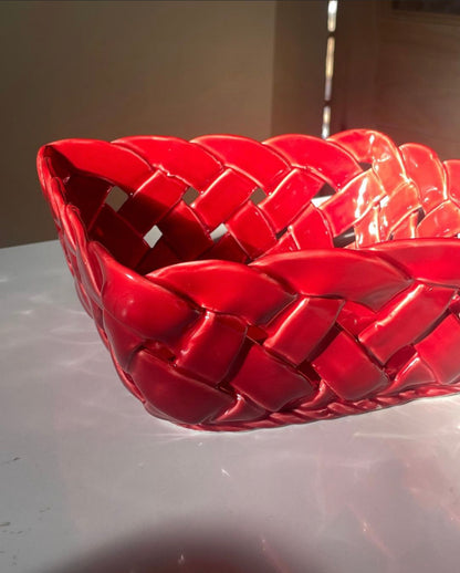LC Italian Lattice Weave Ceramic Basket Fruit Bowl