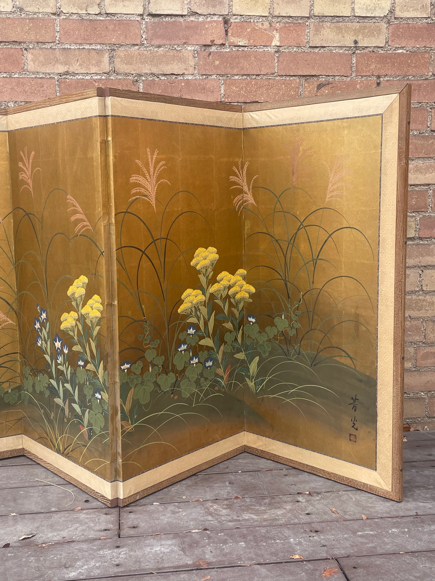 Vintage Handpainted Japanese Byobu 6-Panel Folding Divider