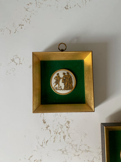 Vintage Green and Gold Greek Pendant Art - set of 4