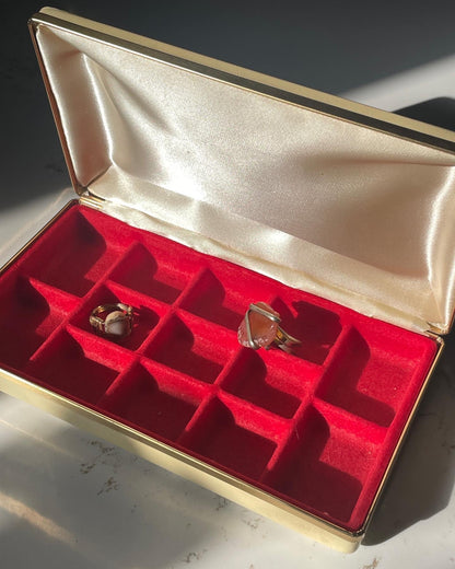 Vintage 13 Compartment Cream & Red Ring Jewelry Box