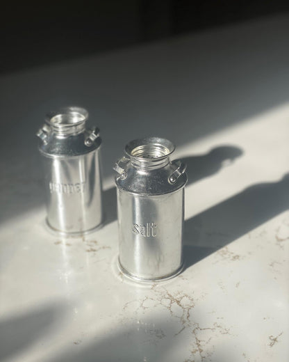 Vintage Aluminum Milk Can Salt and Pepper Shakers